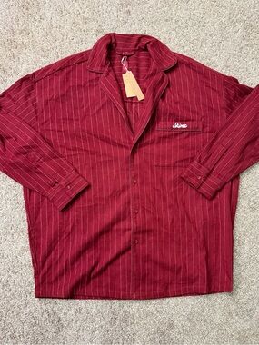 SKIMS Merlot Pinstripe Long Sleeve Button-Down TOP NWT SMALL